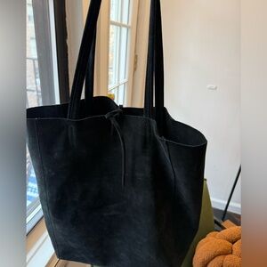 Black suede (Real leather!) everyday tote bag